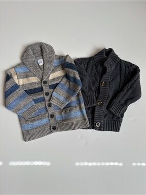 Bundle Baby Boys Cardigans Gray and Navy Shawl Collar Size 18 Months